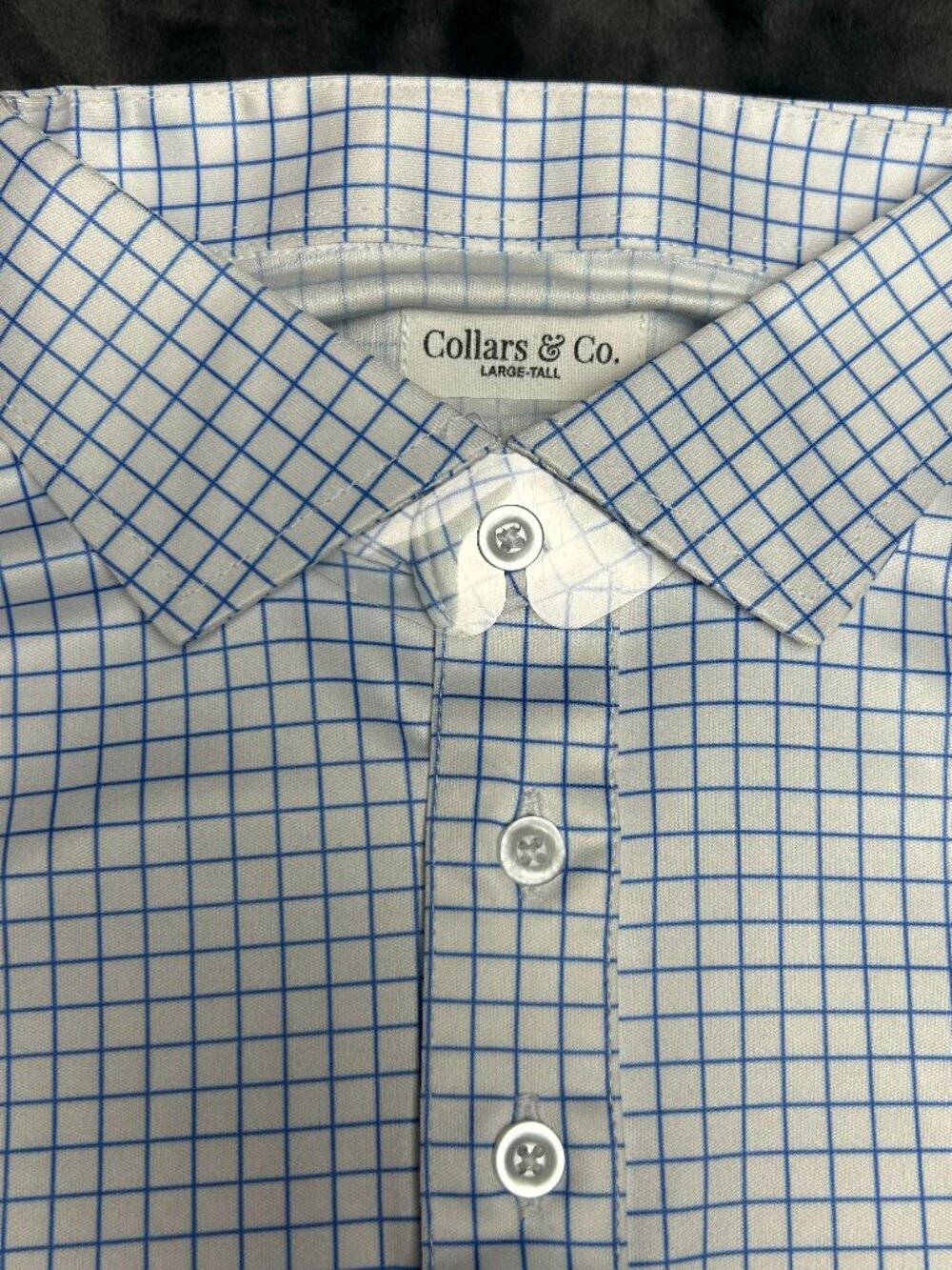 Collars & Co. Dress Collar Polo Shirt Large-Tall White Blue Grid